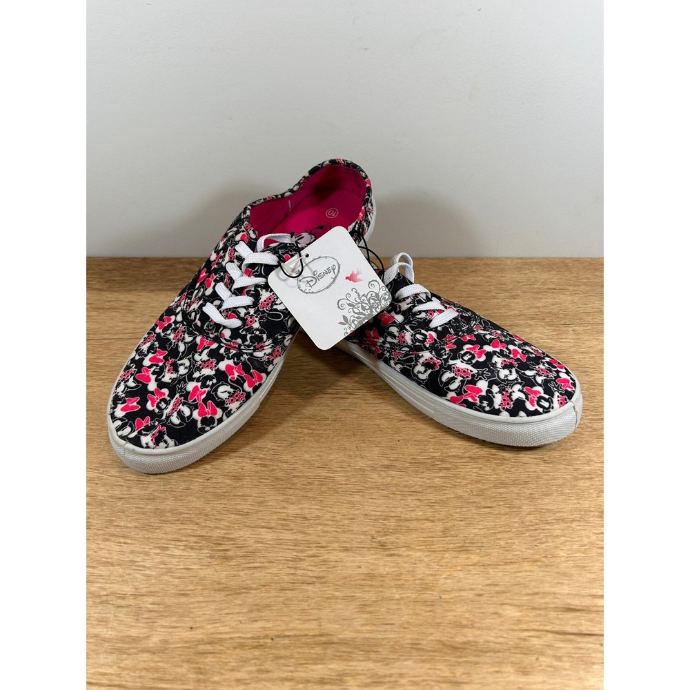 Disney Minnie Mouse Women Canvas Sneakers Low Top Lace Up Pink Black Size 10 NWT